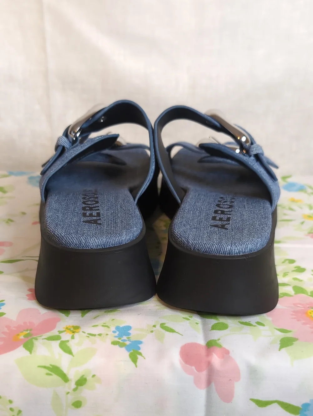 Aerosoles Faith Round Toe Flatform Denim Sandals womens 8